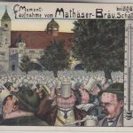 Bayern - München Mathäserbräu "30 Grad i. Schatten" farb. Humor-AK gelaufen 1906