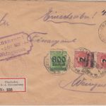 DR-Infla - 2x2/5 Mrd. Ziffer/Überdruck u.a. Einschreibebrief Oberhofen 4.10.23