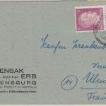 DR - Ravensburg 6. April 1945 2x6 Pfg. AH Brief n. Ulm