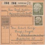 BRD - (14b) Steinental ü. Leutkirch Landpost-Ra2 Paketkarte n. Weinheim 1961