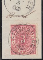 Württemberg - Altshausen 22/3 K1 3 Kr. Ziffer/Oval Pracht-Briefstück
