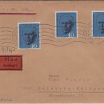 BRD - 3x40 Pfg. George Marshall (Marshallplan) Wertbrief Hamburg - Duisburg 1961