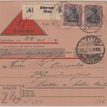 DR - 2x50 Pfg. Germania Nachnahme-Paketkarte Biberach (Riss) - Stetten 1920