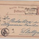 DR - Burhave 16/12 Ra2 1/2 Gr. Brustschild Ganzsache n. Stuttgart 1874