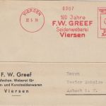 DR - Viersen 1939 100 J. Greef Seidenweberei 6 Pfg. AFS Karte n. Asbach