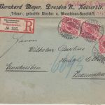 DR - 3x10 Pfg. Krone/Adler Einschreibebrief Oberlössnitz-Radebeul 1896