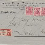 DR - 3x10 Pfg. Germania o.Wz. Einschreibebrief Technitz - Döbeln 1902