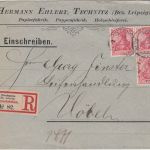DR - 3x10 Pfg. Germania o.Wz. Einschreibebrief Technitz - Döbeln 1902