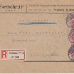 DR - 3x10 Pfg. Germania Einschreibebrief Freiburg (Breisgau) - Urach 1908