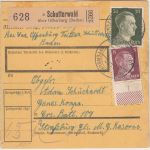 DR - Schutterwald ü. Offenburg Poststelle I Paketkarte n. Straßburg 1944