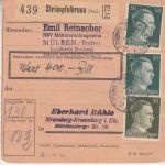 DR - Strümpfelbrunn Wertpaketkarte n. Straßburg 1943 - Absender !