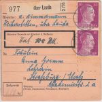 DR - 5x40+25 Pfg. AH Wertpaketkarte Weikerstetten ü. Lauda - Straßburg 1944