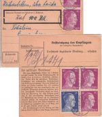 DR - 5x40+25 Pfg. AH Wertpaketkarte Weikerstetten ü. Lauda - Straßburg 1944