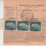 DR - 3x50+5 Pfg. AH Dringend-Paketkarte (Beutelstück) Heidelberg-Rohrbach 1944