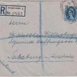England - 10 P. Elisabeth Einschreibebrief n. ÖSTERREICH Wimbledon Salzburg 1956