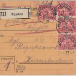 Bayern - 4x10 Pfg. Staatswappen Paketkarte Weilerbach - Kaiserslautern 1917