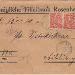 Bayern - 2x30 Pfg. Staatswappen Wertbrief Rosenheim - Bad Aibling 1919