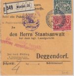 Bayern - 60+10 Pfg Staatswappen Paketkarte München 35 - Deggendorf 1917