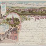 Bayern/Pfalz - Weilerbach farb. Mehrbildlitho Denkmal Kirche etc. gelaufen 1902