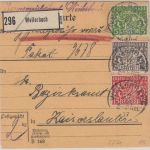 Bayern - 25+15+5 Pfg. Staatswappen Paketkarte Weilerbach - Kaiserslautern 1917