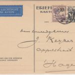 Niederl. Indien - 3 1/2 C. Ganzsache+Zusatz Luftpostkarte Batavia - DenHaag 1938