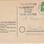 BRD - Fachausstellung Sanitär Heizung Masch.werbestempel Karte Frankfurt 1960