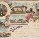 Bayern - Ismaning Papierfabrik Gasthaus etc. Mehrbild-Farblitho gelaufen 1894