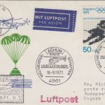 BRD Achum 1971 1. Hubschrauber-WM Zuleitungspost AUA 1st-Flug Budapest Wien 1971