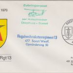 BRD - Zubringerpost Hubschrauber Diepholz Soest Schmuckkuvert SST Soest 1970