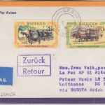 Barbados - 28+70 C. Kutschen Luftpostbrief Lufthansa Zuleitungspost 1981