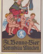 Bayern - München Löwenbräu St. Benno-Bier farb. Werbekarte gelaufen 1933
