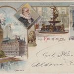 Hamburg - Rathaus Rathausbrunnen Senator farb. Mehrbild-AK gelaufen 1897