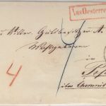 Österreich/Preussen - Carlsbad 4/9 "Aus Österreich" roter Ra1 Portobrief n Posen