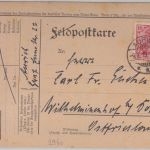 DR - Aurich 1919 Feldpostkarte/Formularaufbrauch n. Wilhelminenhof