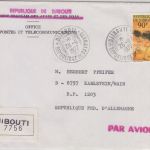 Dschibuti - 90 F. Vogel Strauß Luftpost-Einschreibebrief n. Karlstein 1977