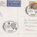 BRD/Postsperre BOSNIEN - Pforzheim 1992 Luftpostkarte prov. Hinweiszettel
