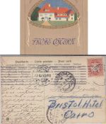 Bayern - 10 Pfg Wappen Osterkarte n. ÄGYPTEN München Mansura 1908 Weiterleitung