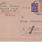 All.Bes./BZ - 6 Pfg. AM-Post Ganzsache+Zusatz Notstempel Vechta - Dresden 1946