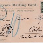 DR - Cöln (Rhein) Porto blauer K1 Weihnachtskarte aus USA 1902 Nachporto
