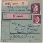 DR - Aachen 5 1943 1 RM AH u.a. Dringen-Paketkarte n. Dessau-Rosslau
