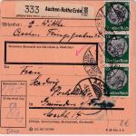 DR - 3x50 Pfg. Hindenburg u.a. Paketkarte Aachen-Rothe Erde - Gmunden 1941