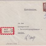 BRD - 60 Pfg. Heuss II Ortseinschreibebrief Aachen 4 1958 - Absender !