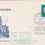 Schweiz - 50 Rp. Seerose LH-Erstflugbrief Zürich - Köln 1965