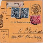 Bayern - 2x20+10 Pfg. Staatswappen Paketkarte Altötting - Pleiskirchen 1918