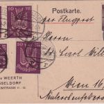 DR-Infla - 4x10 M. Holztaube u.a. Luftpostkarte n. ÖSTERREICH Düsseldorf 13.6.23