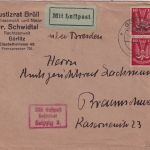 DR - 2x10 Pfg. Holztaube Luftpostbrief Görlitz - Braunschweig 1925