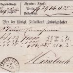 Bayern - Ludwigshafen 8/10 HKS Paketbegleitadresse n. Mimbach 1867