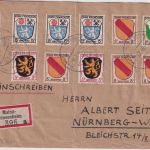 FZ/Allg. - 3x15 Pfg. Wappen u.a. Einschreibebrief Mainz-Gonsenheim Nürnberg 1946