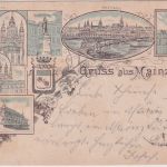 Rheinl.-Pfalz - Mainz Stadthalle Dom etc. col. Mehrbild-Vorläufer-Litho 1893