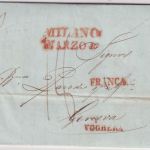 Österreich/Lombardei/Kgr. Sardinien - Milano roter L2 Grenzfrankobrief 1841